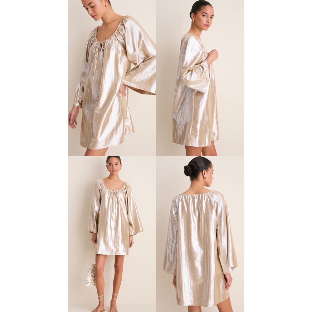 Tuckernuck Gold Metallic Lurex Bell Sleeve Blouse SA-12-D820 Small NWT